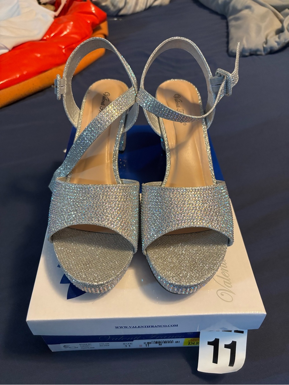Valenti Franco Silver Glitter Block Heel Sandals